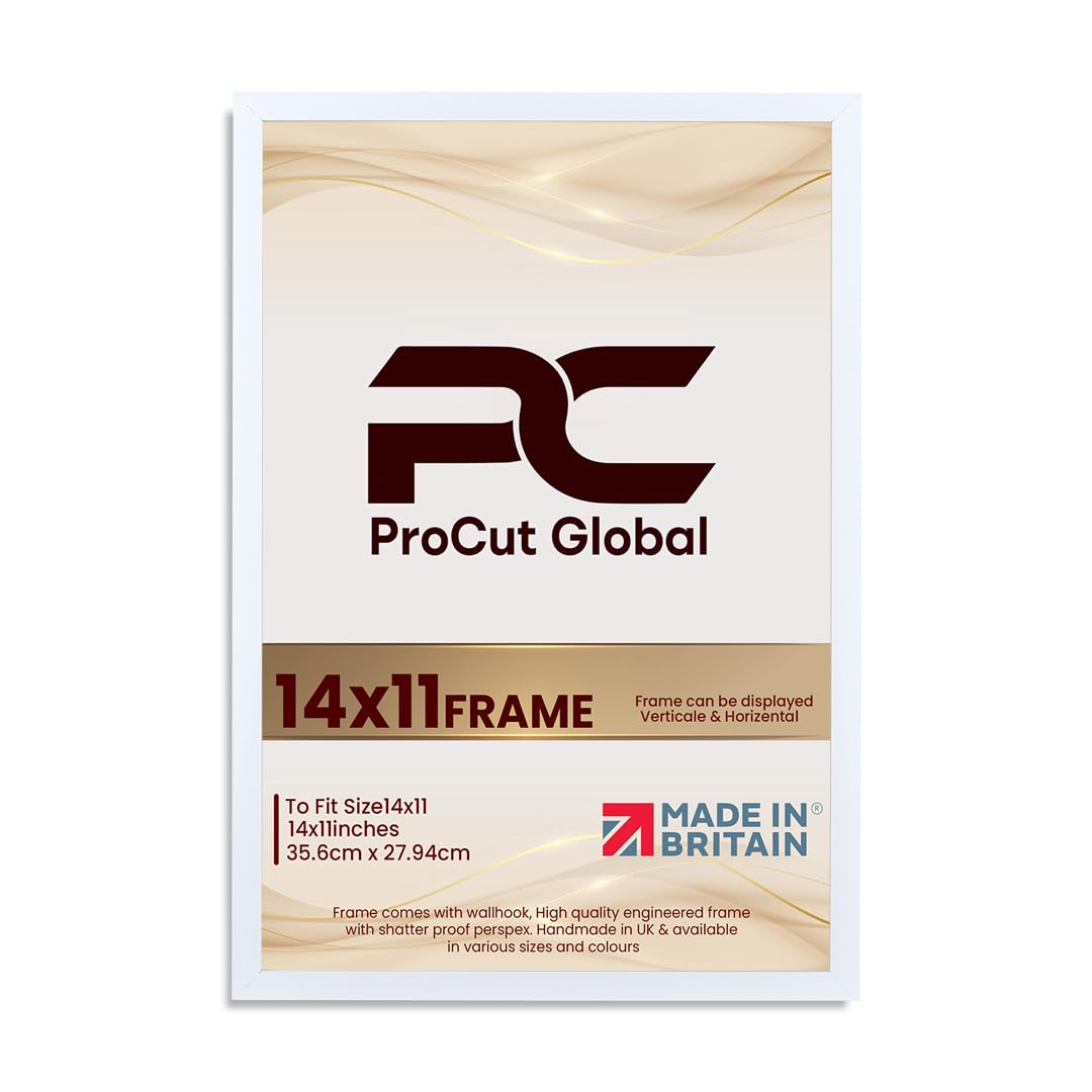 Procut Global 14X11 White Picture Frames – Sleek Wooden Photo Frame with Shatterproof Perspex for Wall or Tabletop – Perfect for Posters, Certificates, Prints–Multiple Sizes & Colors Available