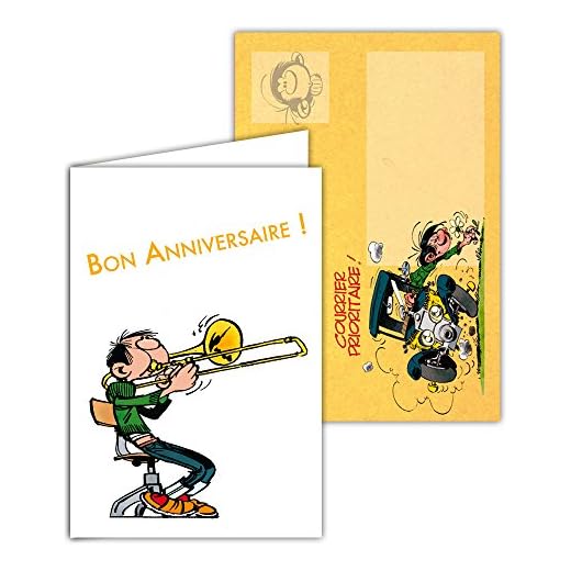 Gaston Lagaffe glct-6066 tarjeta de cumpleaños para todos los tiempos con dibujo vintage origen con diseño trombón músico