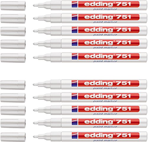 Edding Glanz-Lack-Marker - Rundspitze - Kreatives Gestalten von fast allen Oberflächen (z.B. Glas, Karton, dunkles Papier, Keramik, Stein) (1 - 2 mm, weiß, 10)