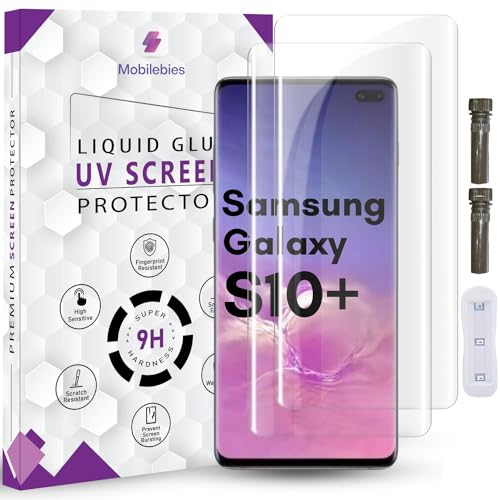 Image of Advanced HD+ UV Tempered Glass Screen Protector For Samsung Galaxy S10 Plus (6.4 Inch, Pack of 2) Full Adhesive UV Curved Screen Guard, Case Friendly with installation kit