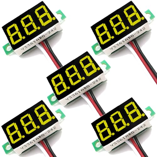 Image of (5 Pack) JacobsParts DC 0-30V 3-Wire Voltmeter 3-Digit LED Display Panel Volt Meter Digital Voltage Tester (Yellow)