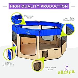 Zampa Dog Playpen Medium 45″x45″x24″ Pop Up Portable Playpen for Dogs and Cat, Foldable | Indoor/Outdoor Pen & Travel Pet Carrier + Carrying Case.