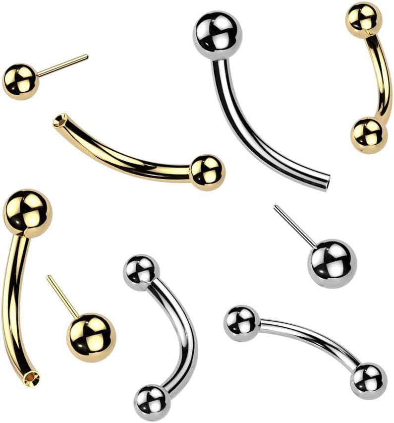 Pierced Owl 16GA ASTM F-136 Implant Grade Titanium Threadless Push-In Curved Barbell with One Fixed Ball - Image 2