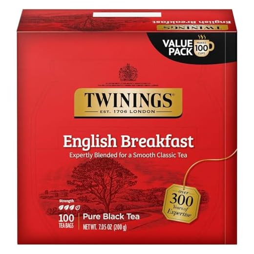 Twinings English Breakfast Black Tea, 100 Individually Wrapped Tea Bags, Smooth, Flavourful, Robust, Caffeinated