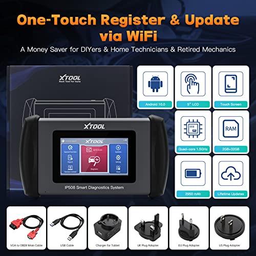 Xtool Inplus Ip508 Obd2 Scanner Diagnostic Tool, 6 Services, Android 10.0, Can Fd, Abs Srs Engine Transmission Car Code Reader With Abs Bleeding, Oil Reset, Epb, Sas, Bms, Throttle, Free Updates #TOP6