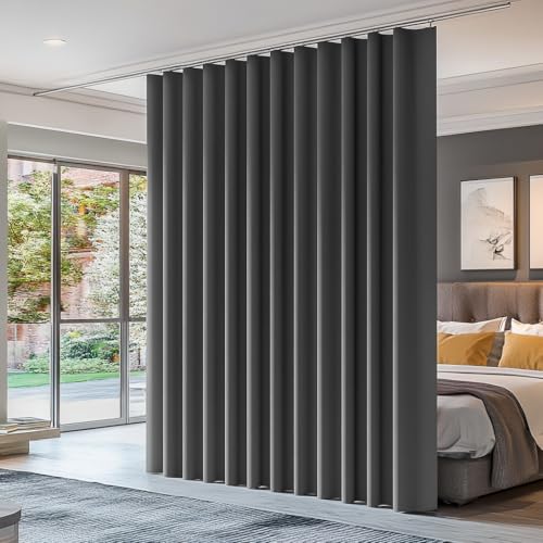Cortinas opacas divisoras de habitación, cortinas plisadas aisladas para puertas corredizas de cristal, cortina opaca extra ancha para separación con ganchos, 228 cm de ancho x 228 cm de largo, gris