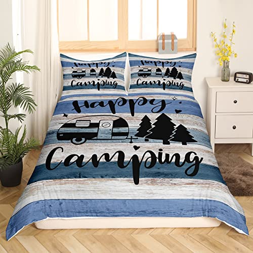 richhome Camping Truck Bedding Set for Youth TeensNavy Blue Stripes Barn Comforter Cover bedding & linen Duvet Cover Boys GirlsCamper Happy Travelling Printed Bedspread Cover King Size - Image 3