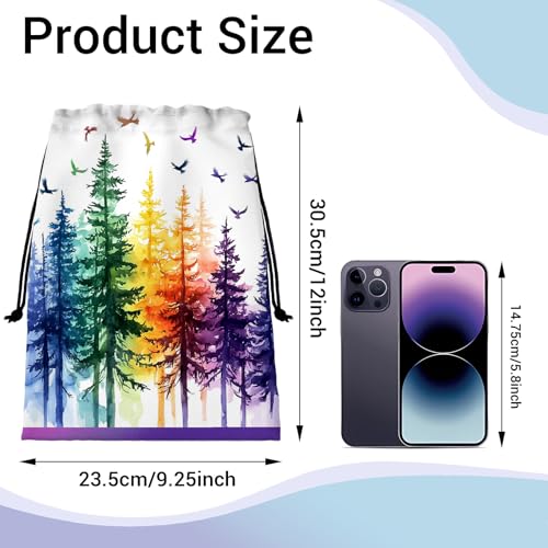 Image of Colorful Trees Gymnastics Drawstring Bag Small Gymnastics Pouch Bag for Gymnasts Dancer Holding