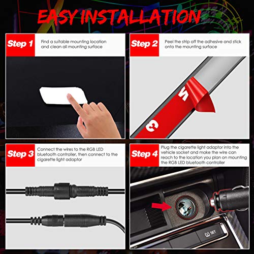 OFFROADTOWN Car LED Strip Lights, 4pcs 60 LED Interior Lights, Neon Strip Light Kit Multicolor Music Car Strip Light Under Dash Lighting Kit with Sound Active Function & App Remote Control