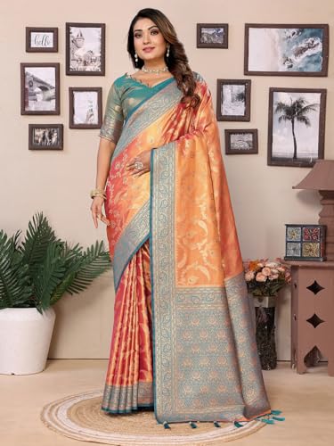 Panzora orange banarasi silk saree – image 2