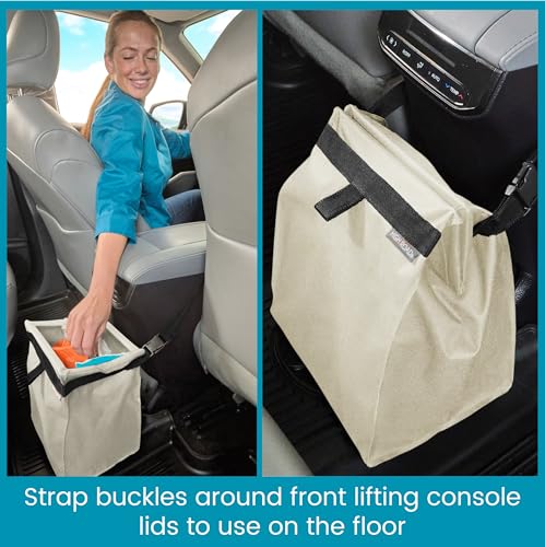 Image of High Road TrashStash Hanging Car Trash Can with Push Close Lid | Mid Sized Car Garbage Bag With Leakproof Sealed Lining and Tension Frame Closure to Keep Car Trash Under Cover