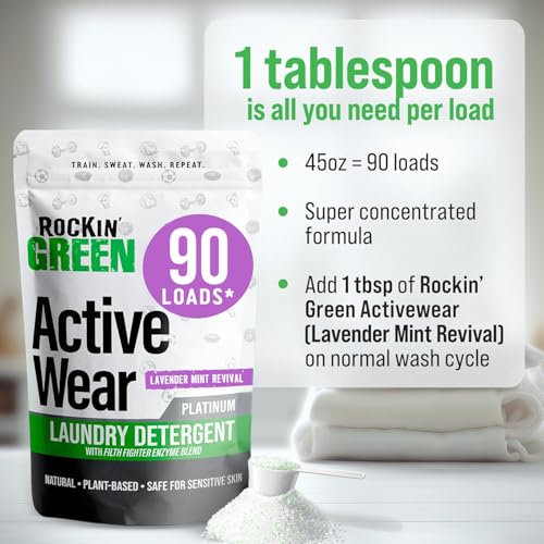 Rockin' Green Laundry Detergent, Plant based, All Natural Laundry Detergent Powder, Vegan and Biodegradable Odor Fighter, Safe for Sensitive Skin (Active Wear 90 Loads - Lavender Mint)