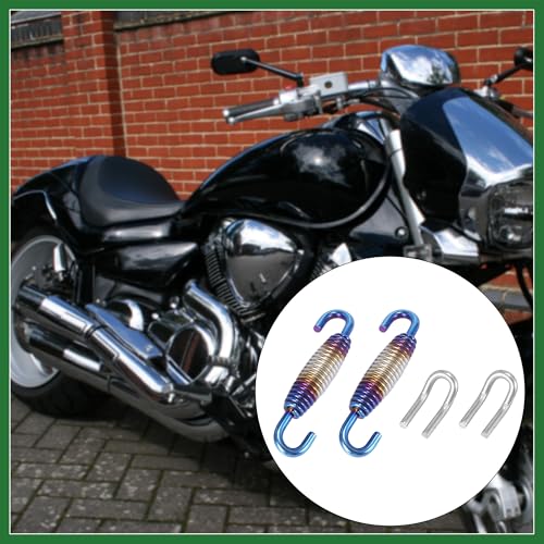 Image of Motoforti 2 Set 33mm 1.3 inch Motorcycle Exhaust Pipe Spring with U Shape Hooks Stainless Steel Silver Tone Blue Long-lasting
