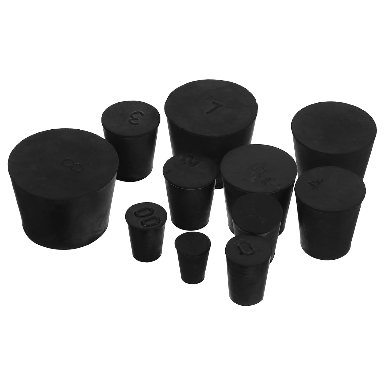 SECFOU 11pcs Black Tapered Solid Rubber Stoppers for Laboratory Bottles Sealing Plugs Lab Rubber Plugs for Experimental Use and Plant Culture