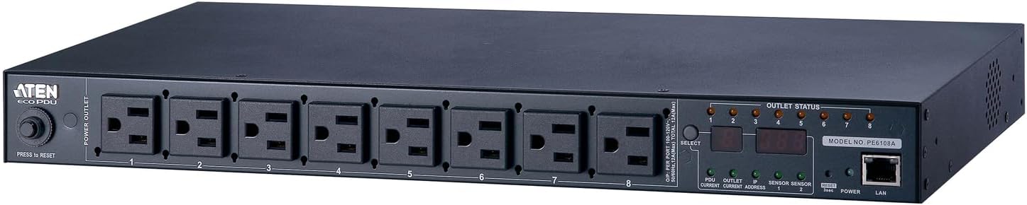 ATEN PE6108 15A/10A 8 Outlet 1U Metered and Switched eco PDU - Remote Power Control