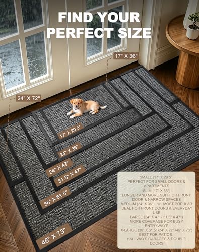 Mibao Front Door Mat Outdoor Entrance, 29.5" x 17" Heavy Duty Welcome Mat for Outdoor and Indoor, Waterproof Dirt Trapper Doormat, Super Absorbent Ind