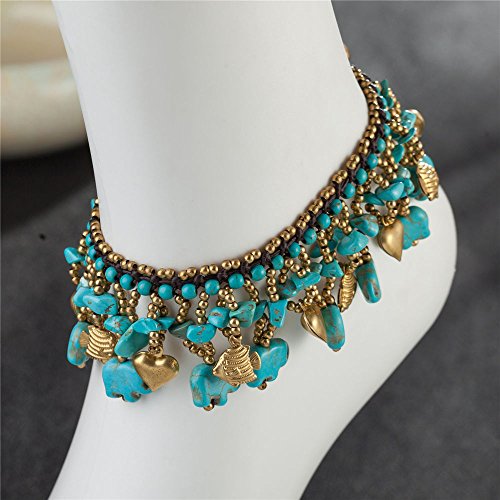 Image of kelistom Bohemian Ankle Bracelets for Women Handmade Natural Stone Beaded Chain Anklet