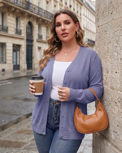 Image of TIANZHU Plus Size Cardigan for Women Button Open Front Long Sleeve V Neck Comfy Lightweight Sweaters XL-4XL