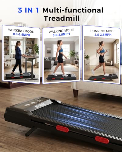 Image of Superun Walking Pad with 6% Incline, Under Desk Treadmill, 3 in 1 Portable Treadmills for Home with Remote Control LED Display, 2.5 HP Quiet Mini Treadmill for Office Home Use, 300 Lbs Capacity
