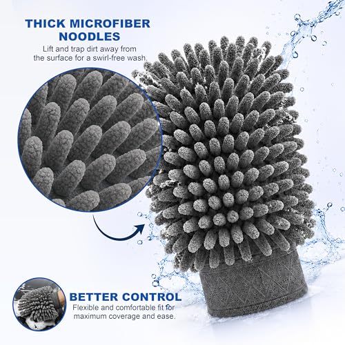 Image of JD FRESH 1 Pack Microfiber Wash Mitt for Car Cleaning, Ultra Soft Dual Sided Scratch Free & Super Absorbent Reusable Car Wash Duster Gloves /Microfiber Glove for Car, Bike, Dusting & Washing - Grey