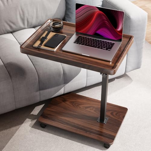 Grow Bou Large C-Shaped End Table, Swivel TV Tray, Couch Side Table Walnut