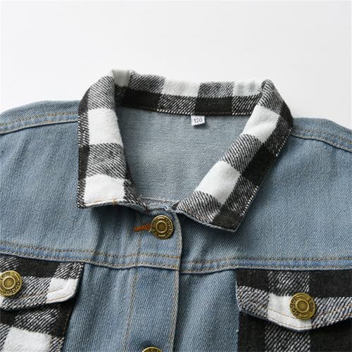 Boys Spring And Fall Unisex Plaid Lapel Denim Long Sleeve Top Cardigan Jacket Toddler Girls Coat 4t 5t2