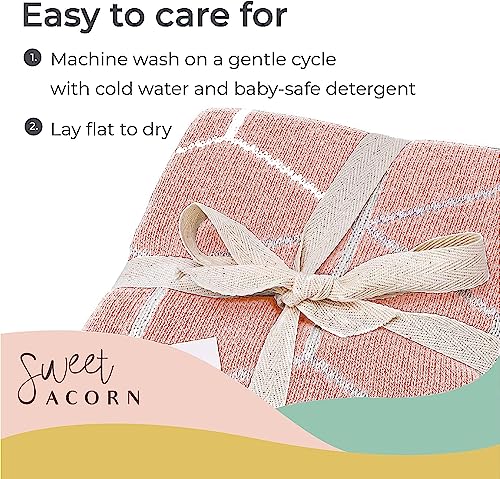 Image of Knit Baby Blanket in Geometric Pattern, Organic Cotton Blankets for Crib or Stroller, Receiving Blankets - Dahlia Pink