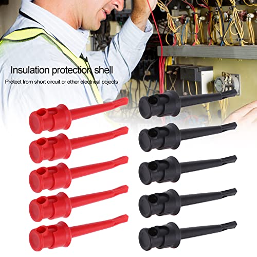 Image of Multimeter Test Hooks and Mini Grabber Clips 10 Pcs (5 Red + 5 Black) for Electrical Testing Circuit Test Probes Insulated, Copper & Stainless Steel Tips