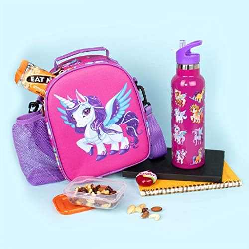 Fringoo - Magic Unicorn Water Bottle with Straw- Tall BPA Free Water Bottles - Insulated Water Bottle - Stainless Steel Water Bottle - Kids Water Bottles - Reusable Water Bottle - 600 ml
