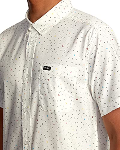 Rvca Men's Slim Fit Short Sleeve Woven Button Up Shirt, S/S Stretch Oxford/White Micro, Xx-Large #TOP2