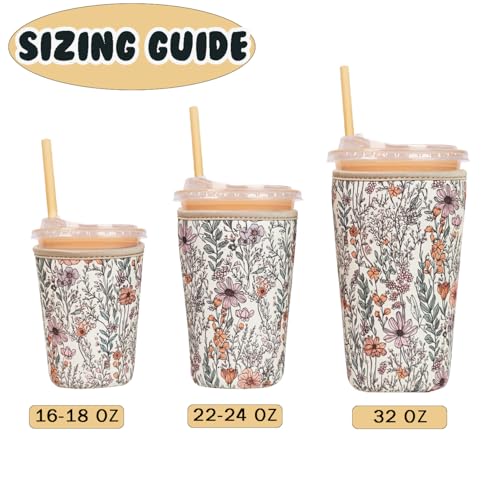 Image of Reusable Insulated Neoprene Iced Coffee Cup Sleeve, Durable Drink Sleeve for Cold Beverages, Beverage Holder for Iced Coffee (Bloom Magic)