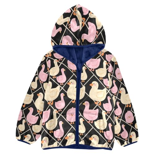 Ducks in Pink and Yellow Toddler Fleece Jacket Girl Boys Hooded Fleece Jacket Coat Warm Outwear Zip-up 3-10T