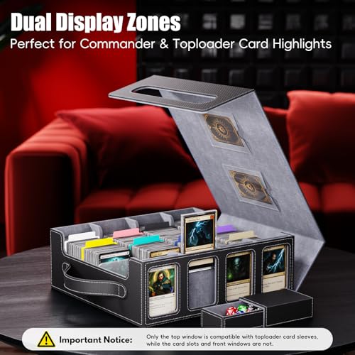 Image of Trading Card Storage Box - 3500+ Magnetic MTG Deck Box with Handle,Commander & Toploader Display, Dice Box,4 Dividers & 30 Color Labels - Fits for TCG,MTG,Yu-Gi-Oh and Sport cards