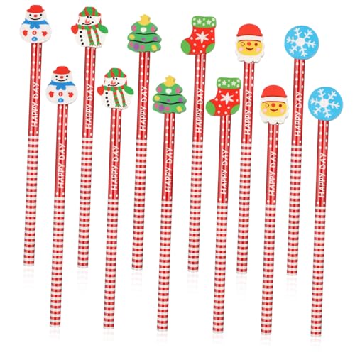 CAXUSD クリスマス漫画鉛筆セット 消しゴム 36本 筆記用鉛筆 カラフルなクリスマスデザイン 男の子と女の子の学習に楽しいランダムスタイル