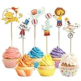 SAMOKA Circus Cupcake Toppers,24 PCS Carnival Cupcake Toppers,Circus Theme Party Decorations,Carnival Decorations