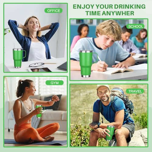 Image of 30 oz Tumbler with Handle, Stainless Steel Insulated Tumbler with Lid and Straw, Double Wall Vacuum Coffee Mug Tumbler, Insulated Coffee Thermal Cup for Cold and Hot (Fruit Green)
