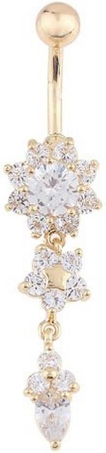 BeeSpring Women's Crystal Ring Body Dangle Barbell Bar Belly Button Ring (Gold, 2 Inches)