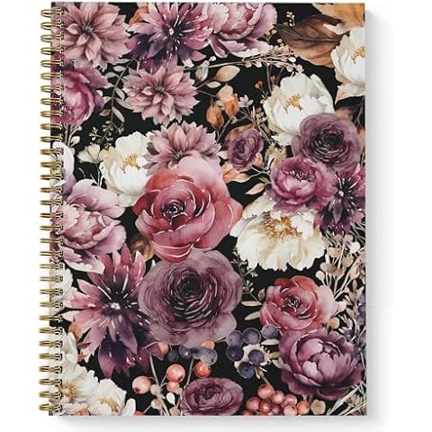 Moody Floral Spiral Notebook / 8.5" x 11" Journal / 120 College Ruled Pages/Durable Gloss Laminated Softcover/Gold Wire-o Spiral Binding/Made in The USA Cover