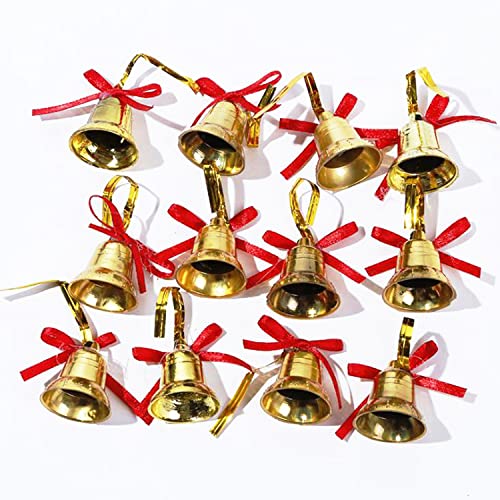 Yiyifor 36 campane di decorazione per albero Natale Nastro Rosso Plastica Piccola Campana Gioielli for Party Albero Di Natale Fai da Te Artigianato(oro)