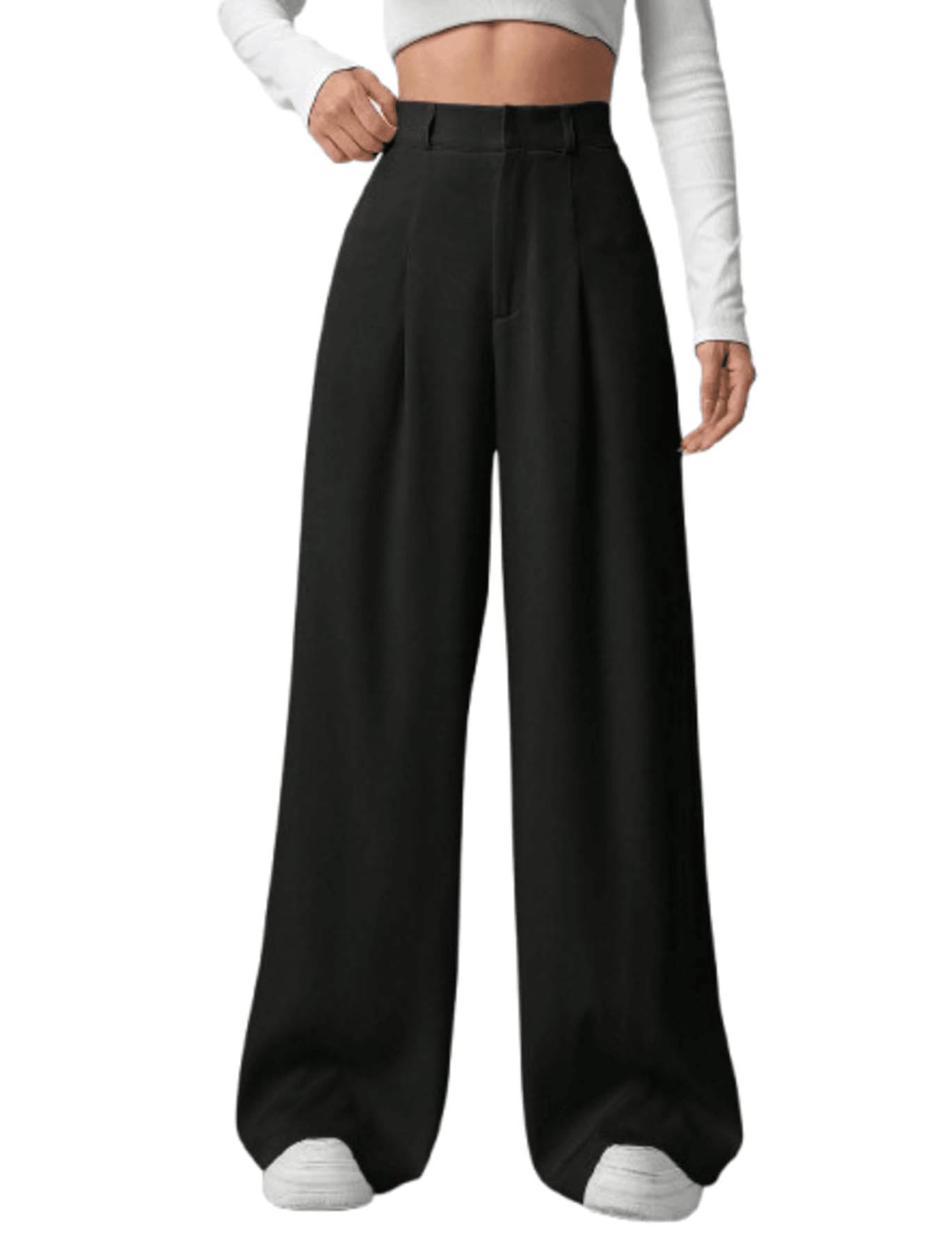 Aahwan Grey Solid High Waist Straight Korean Loose Pleated Wide Leg Trouser for Women's & Girl's