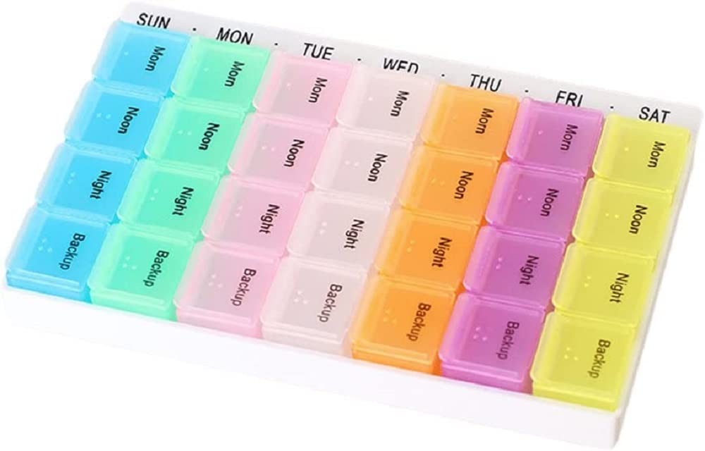 BluBasket7 Day Weekly 28 Compartments Pill Box Morning Night Medicine Pill Organizer Tablet Storage Container Case For Health Care Tools