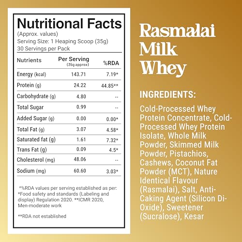 Image of FUELLED Whey Protein Powder Isolate & Concentrate (Rasmalai Milk, 1 kg) 24g Protein, 5g BCAAs | Lab Tested, Great Taste