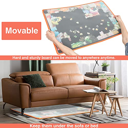 Becko US Jigsaw Puzzle Board with Dustproof Cover for Puzzles Up to 1000 Pieces Portable Puzzle Mat for Puzzle Storage Puzzle Saver, Non-Slip Surface (Black) - Thumbnail 4