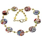 Länge 53 cm Kette mit großen Mosaik Murano Glas Perlen gold bunt