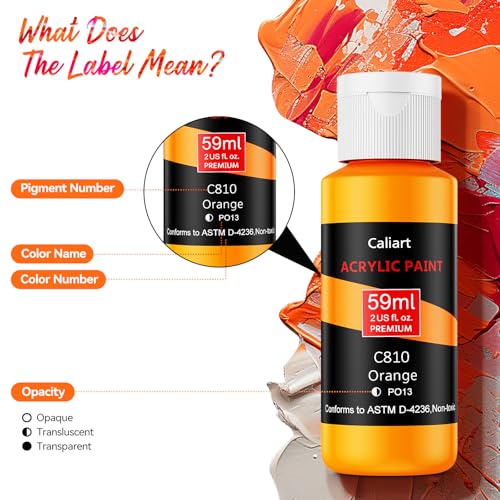 Image of Caliart 80 Colors Acrylic Paint Set with 12 Brushes | Craft Painting kit for Adults Artists Beginners, Rich Pigment Non-toxic, Canvas Wood Rock Pumpkin Ceramic Art Supplies Paint
