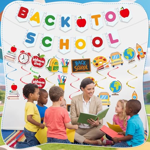 Image of Back to School Decorations, Pre-Strung Happy First Day of School Banner | Back To School Garland Backdrop Hanging Classroom Decor for Classroom, Home, Teacher Office, Photo Backdrop