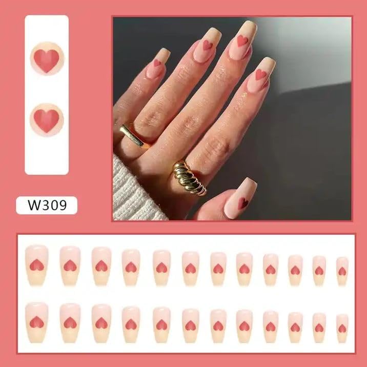 Image of Fashionharbour 24 Reusable Artificial Fake Nail Set| Lightweight & Long Lasting| Easy To Use| Quick Fix For Festivals & Special Occasions (W309)