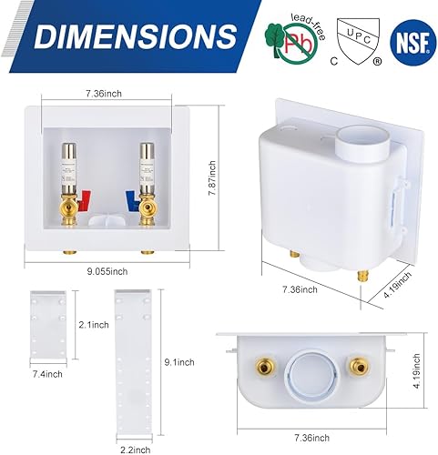 Miniatura 3 de EFIELD Caja de salida universal para lavadora (lavandería) con drenaje central, conexión MIP de sudor de 12 pulgada con pararrayos de martillo de