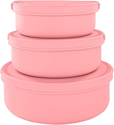 Miniatura 12 de Recipientes de silicona para almacenamiento de alimentos Bowl, juego de 3 recipientes reutilizables de silicona Bento Lunch Box con tapas (17oz,