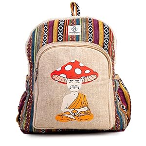 Mushroom Head Hemp Backpack Bag – Eco Friendly Hippie Yak Design Durable Functional Traveling Hiking Friendly Casual Daypack Bag by Freakmandu